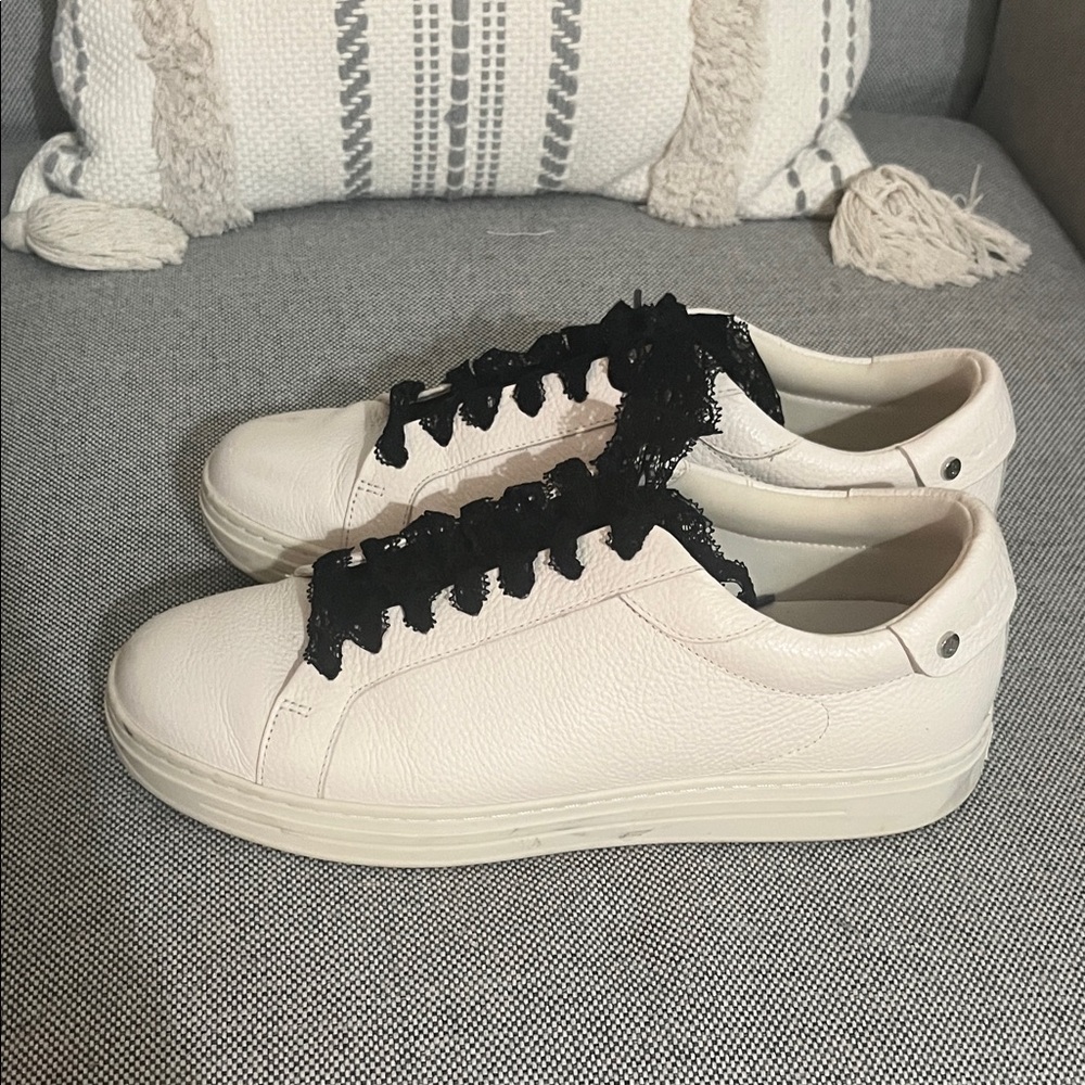Women's Jimmy Choo Cream Sneakers with Black Laces
